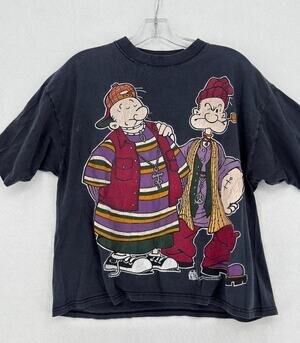 Vintage 1993 "Gangsta" Popeye King Features Syndicate Black Graphic T Shirt